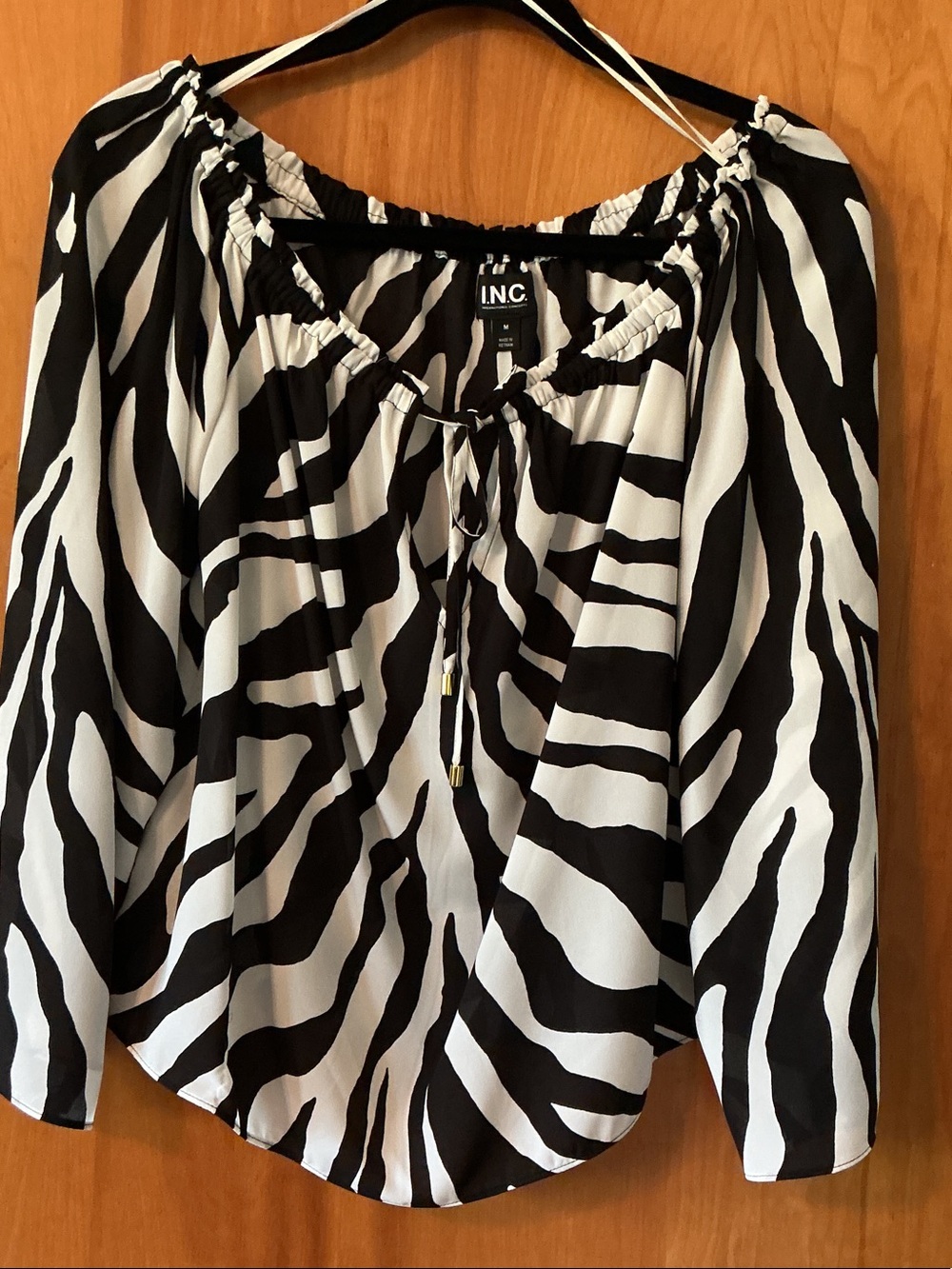 INC International Concepts Black and White Zebra Peasant Blouse